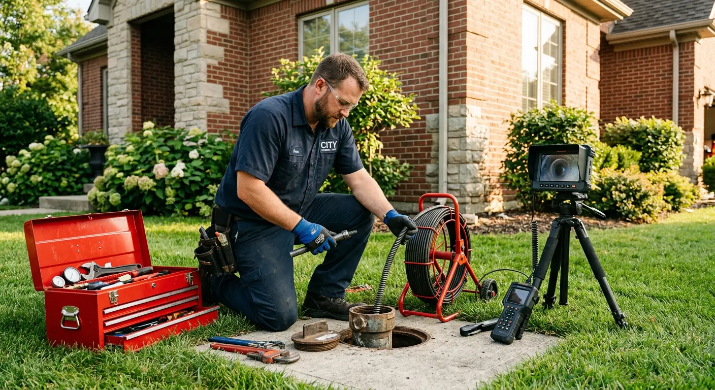 Sewer specialist with camera equipment servicing a cleanout in Tigard